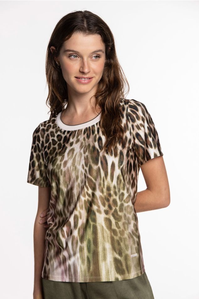 T-shirt de malha circular com vivos en comtraste