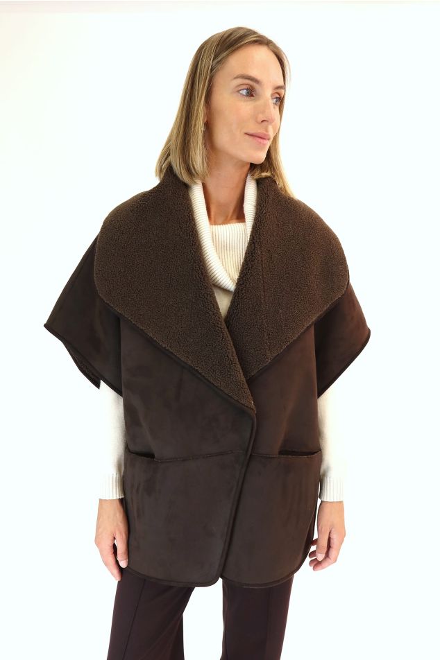 Faux shearling reversible cape