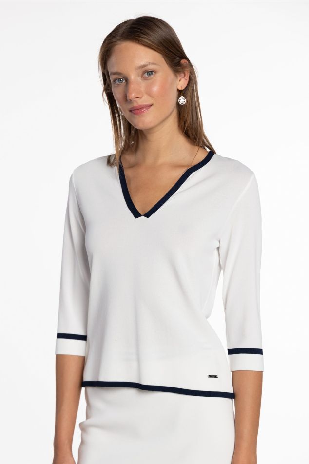 Knit Sweater with Contrast Trims