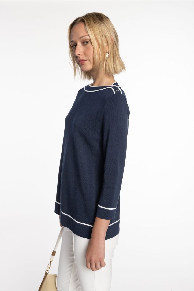 Knit Sweater with Contrast Trims
