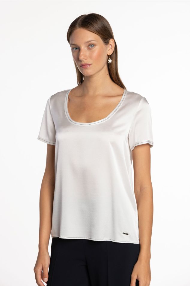 Satin and Jersey Mixed T-Shirt