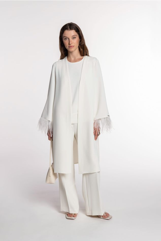 Double Crepe Kimono with Ostrich Feathers