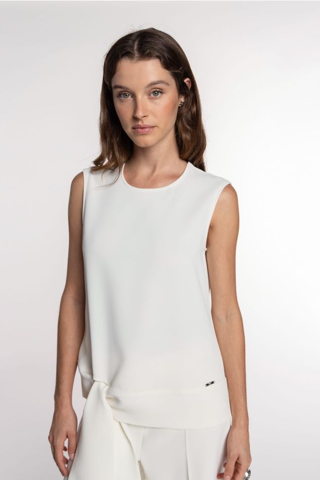 Double Crepe Blouse with Tie Hem