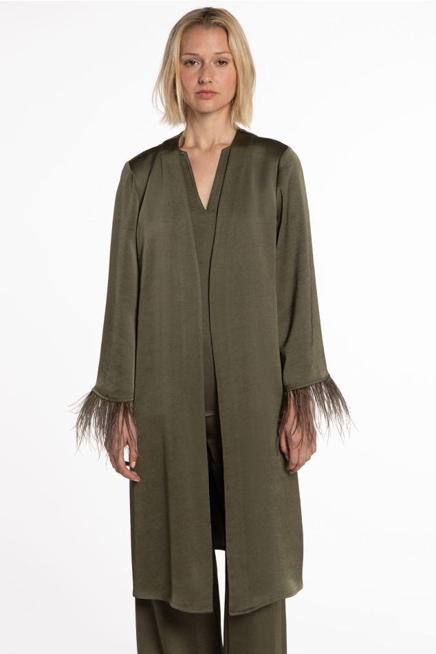 Double Satin Kimono with Ostrich Feathers