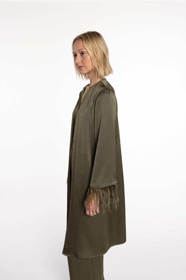 Double Satin Kimono with Ostrich Feathers