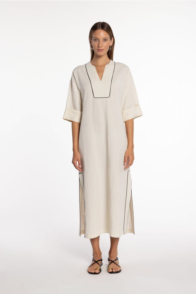 Linen Dress with Contrast Trims