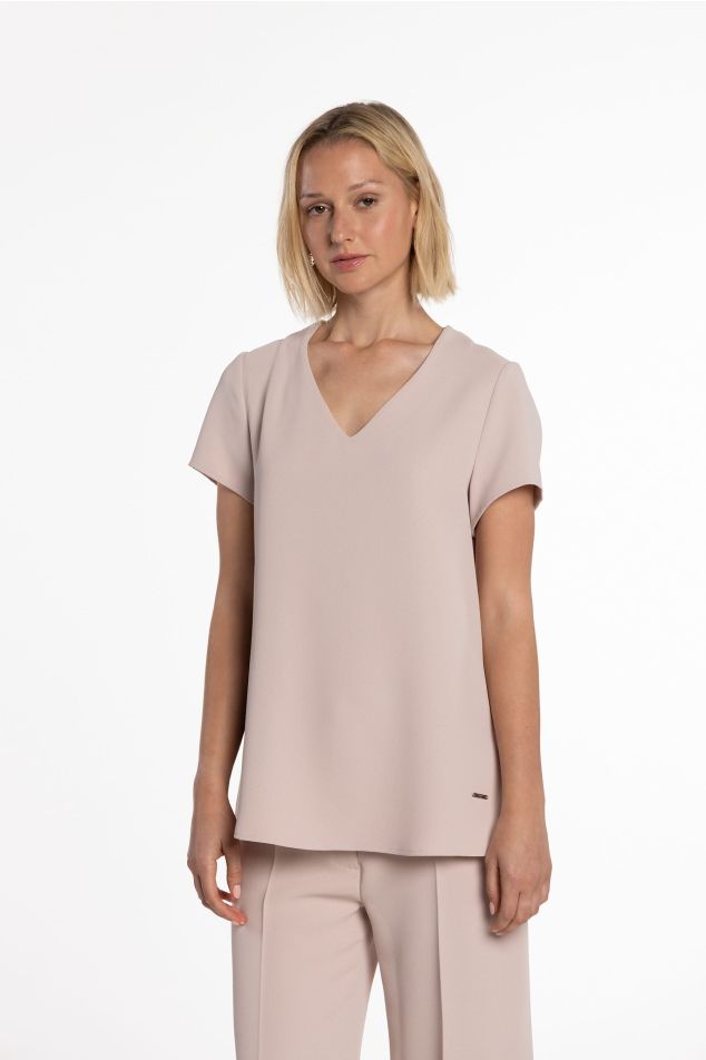 Short-Sleeved Double Crepe Blouse