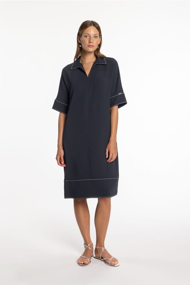 Double Crepe Dress with Contrast Stitching