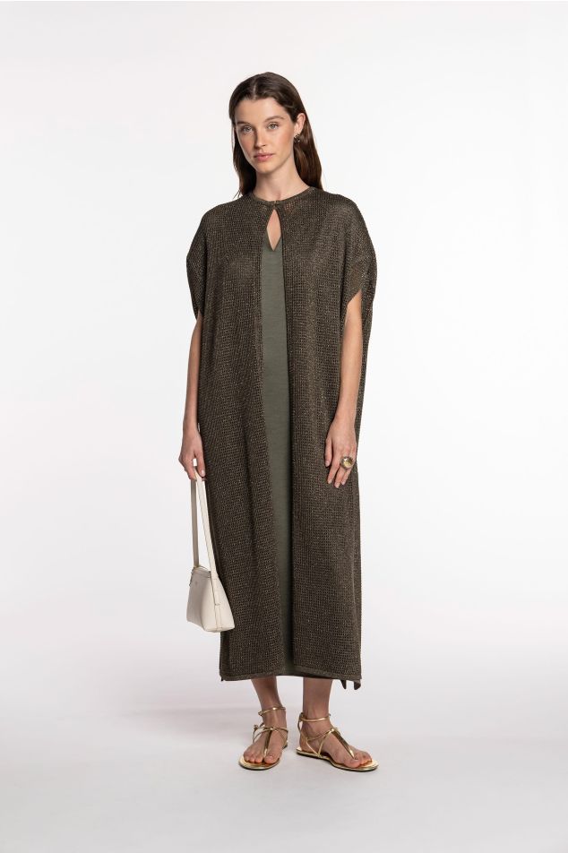Openwork Knit Cape with Lurex