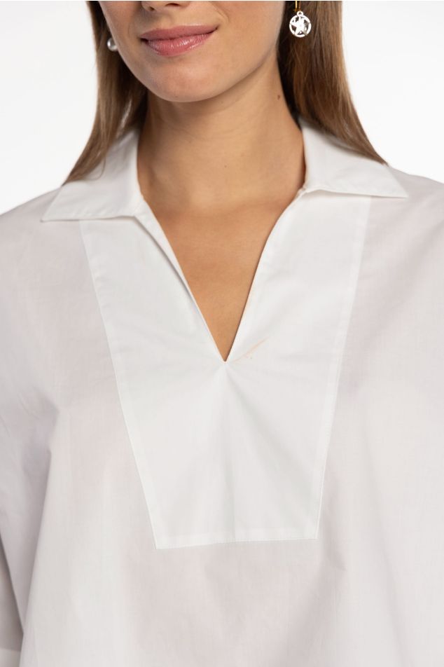 Cotton Poplin Blouse with Shirt Collar
