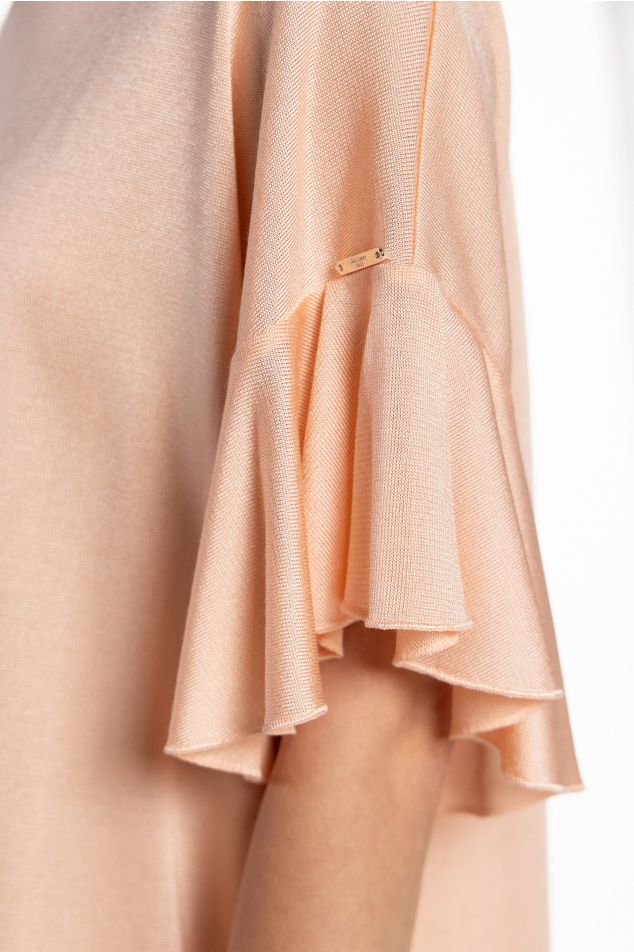 Silky Knit Sweater with Ruffled Sleeves
