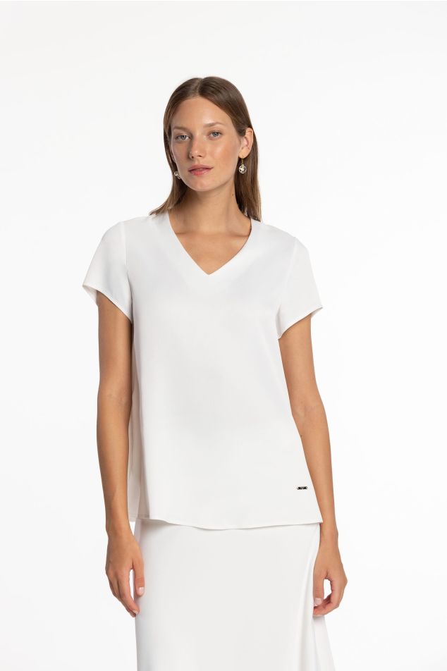 Short-Sleeved Satin Blouse