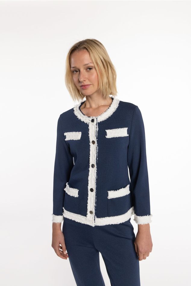 Knit Jacket with Tweed Trims