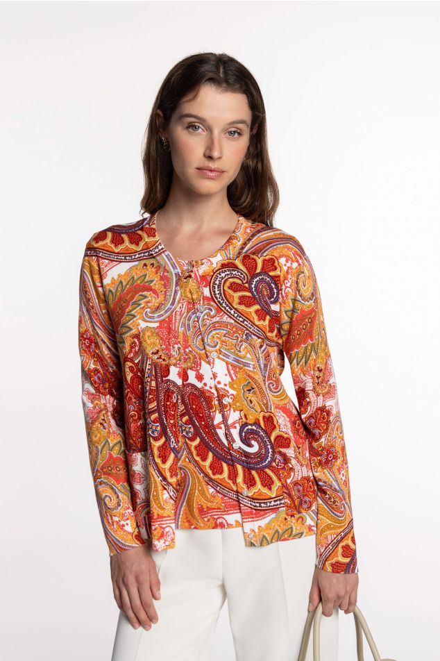 Paisley print knit cardigan