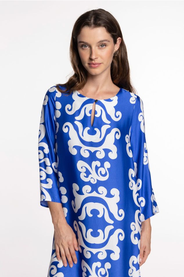 Printed Satin Midi Dress
