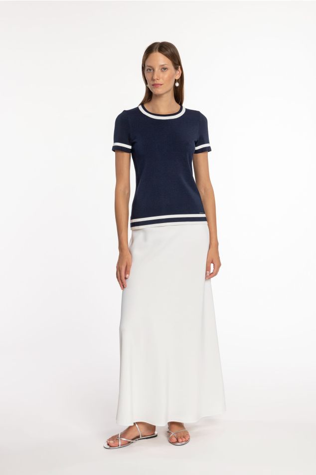 Two-Tone Knit Set with Contrast Trims