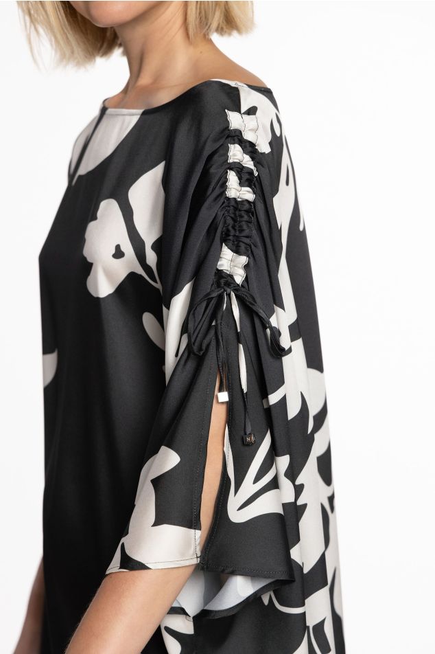 Black & White Maxi Floral Twill Caftan