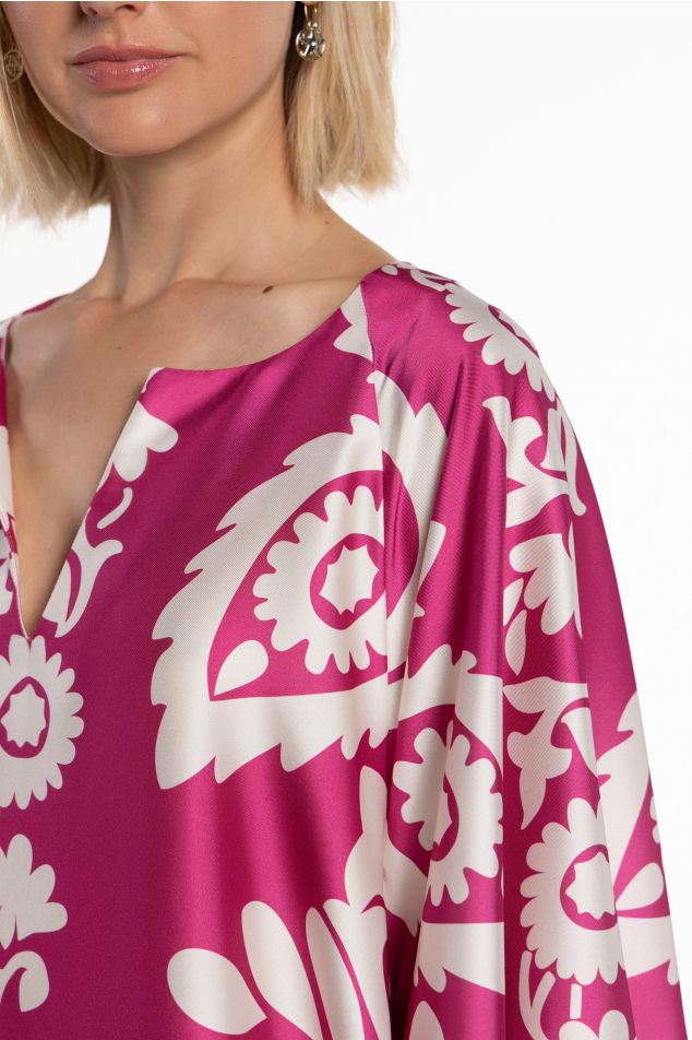Fuchsia Ornamental Twill Caftan
