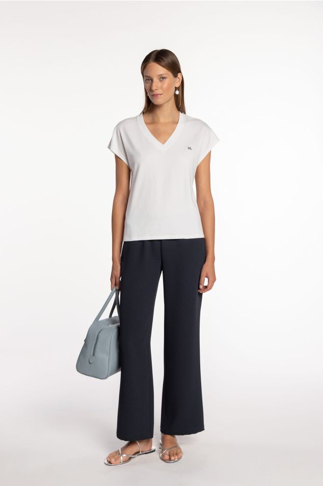 Double Crepe Trousers with Elastic Waistband