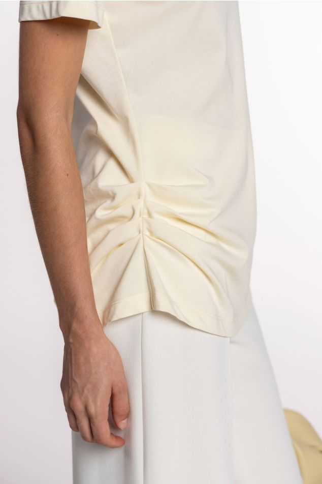 Cotton T-Shirt with Side Gathering