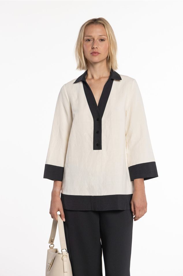 Bicolor Blouse with Shirt Collar