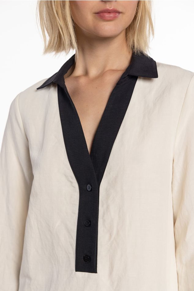 Bicolor Blouse with Shirt Collar