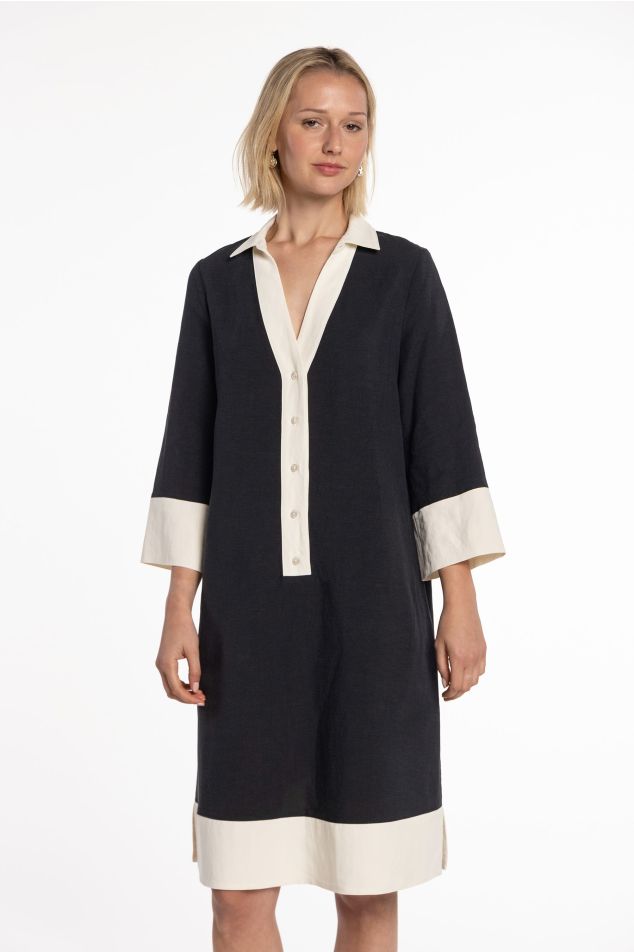 Two-Tone Dress with Shirt Collar