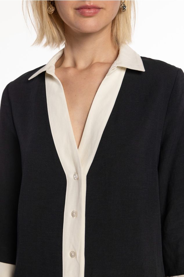 Two-Tone Dress with Shirt Collar