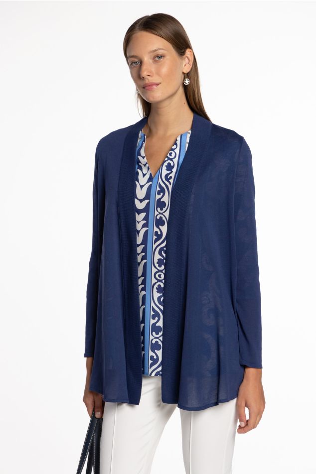 Long Open-Front Knit Cardigan