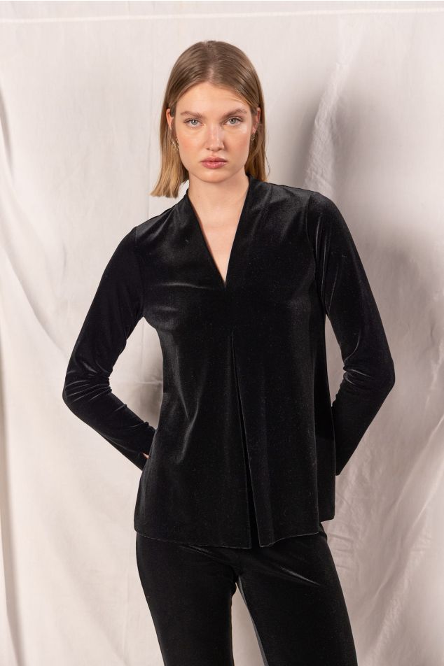 Camisola veludo com prega central