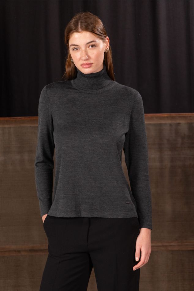 Fitted Plain-Knit Turtleneck Sweater