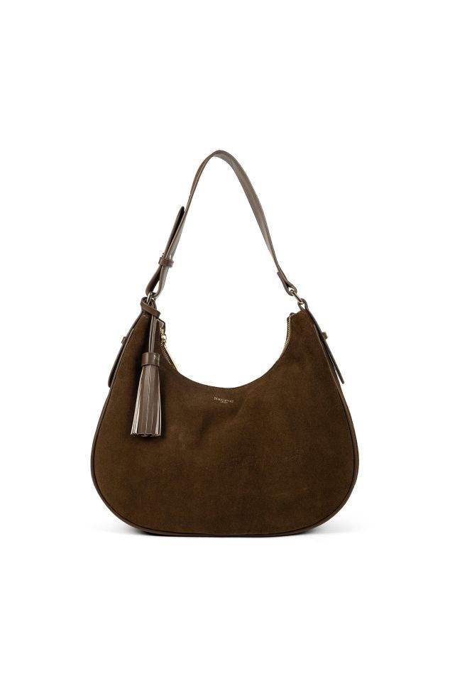 Tobacco Suede Crescent Bag