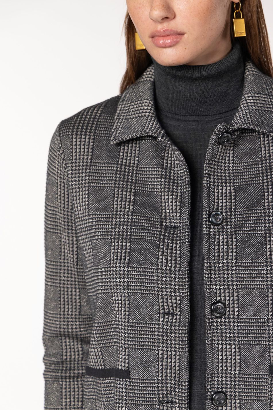Prince of Wales Jacquard Knit Jacket With Lurex