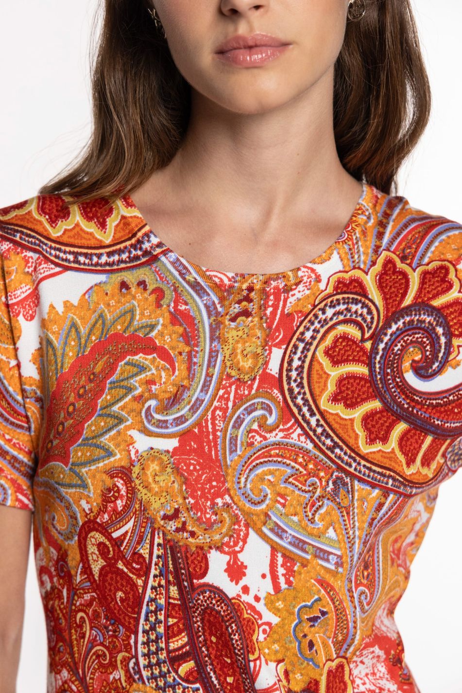 Paisley print short-sleeve knit sweater
