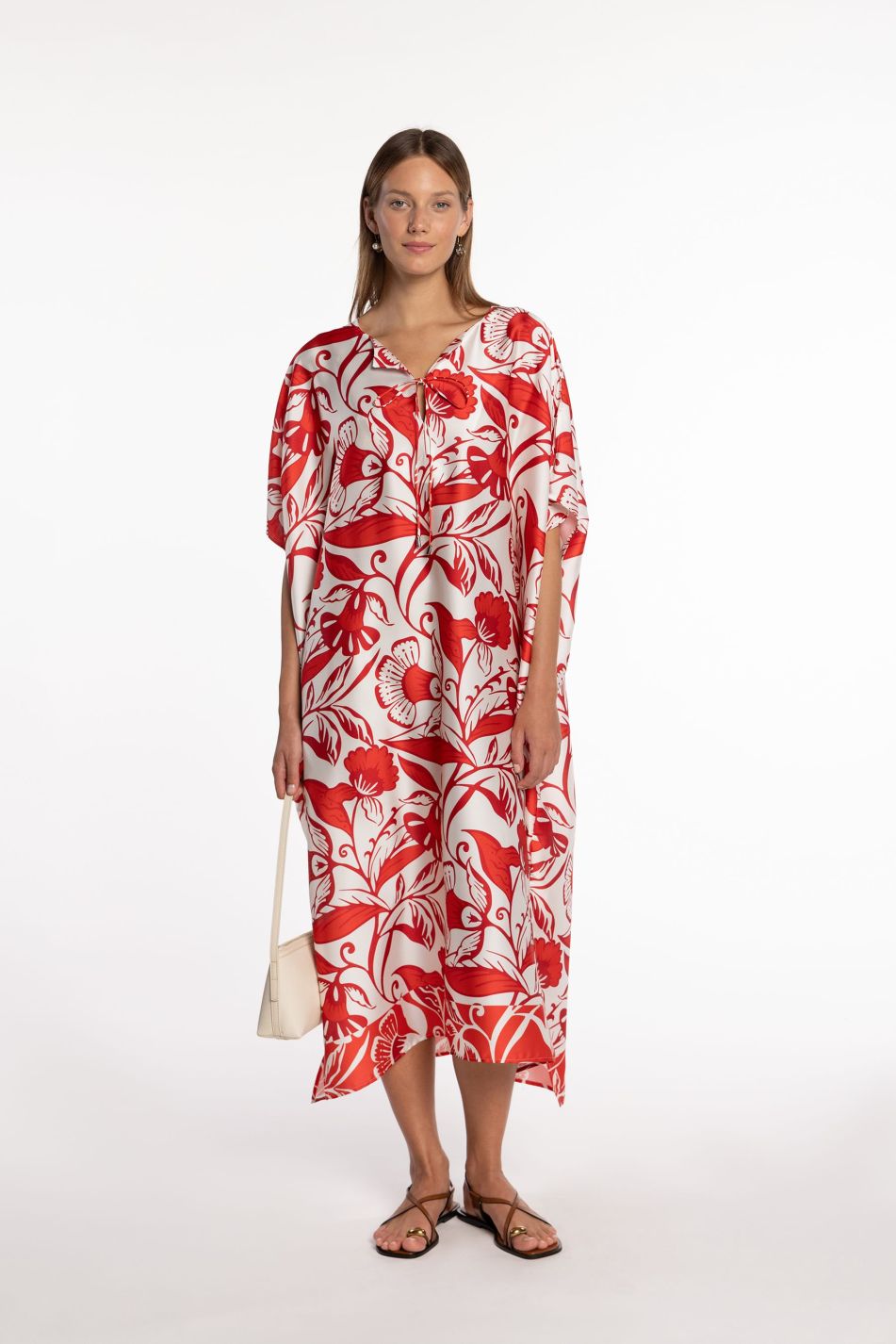 Caftán de twill floral con lazada