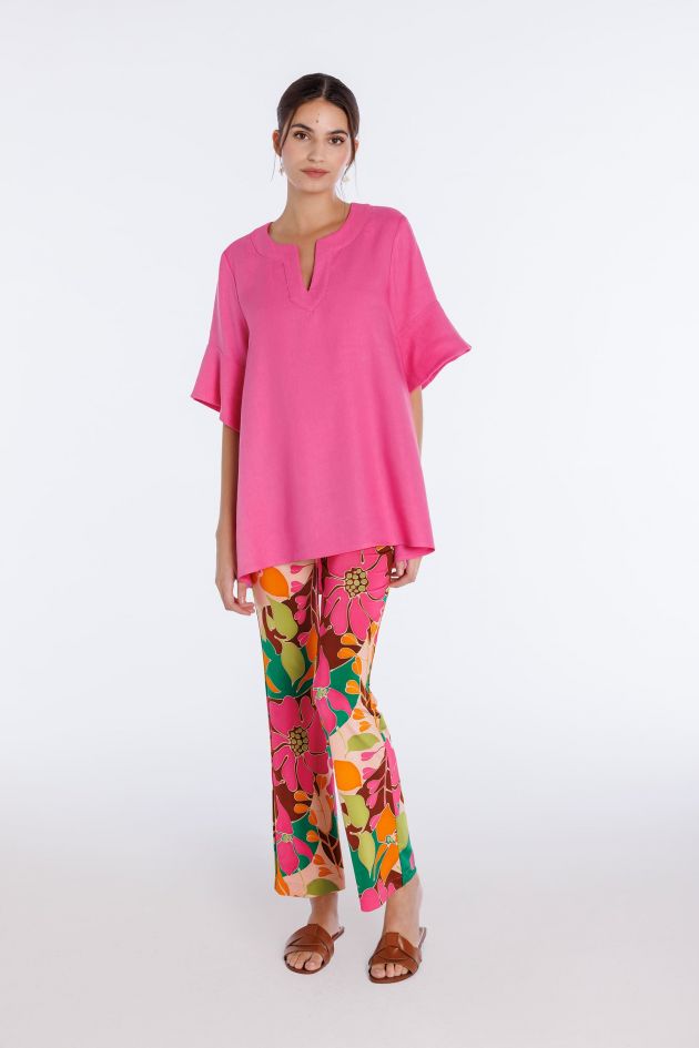 Blusa oversize de lino fucsia