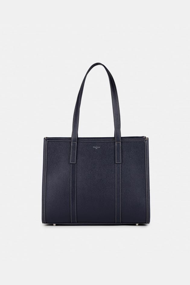 Bolso de piel estilo tote azul marino