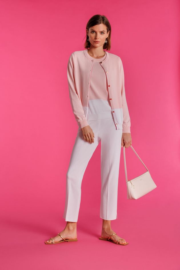 Cárdigan y jersey de color rosa pálido para mujer