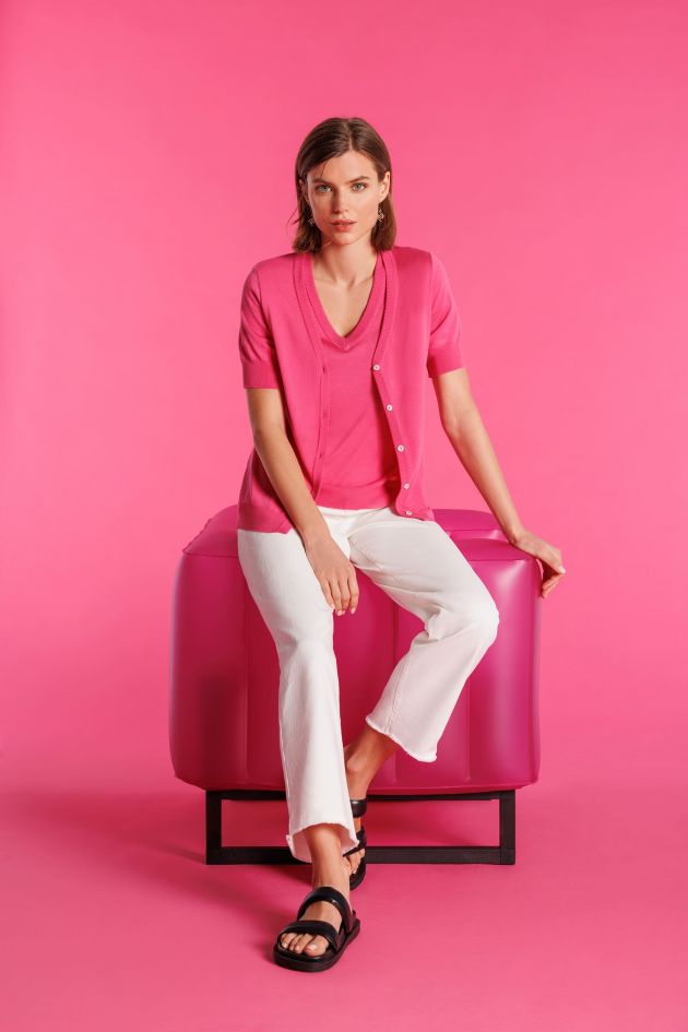 Cárdigan y jersey rosa fucsia para mujer